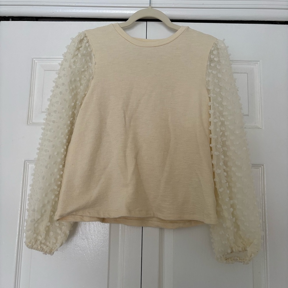 Anthropologie Cream Blouse with Textured Sleeves